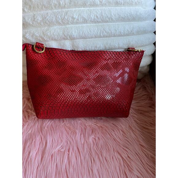 Michael Kors Red Snakeskin 3 Piece Tote Makeup Bag Wristlet Set - Picture 8 of 11